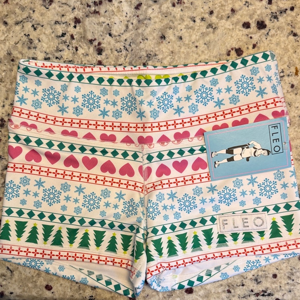 Fleo Holiday Cheer/Tumbling/workout Shorts with Pink and Green size adult Stitch